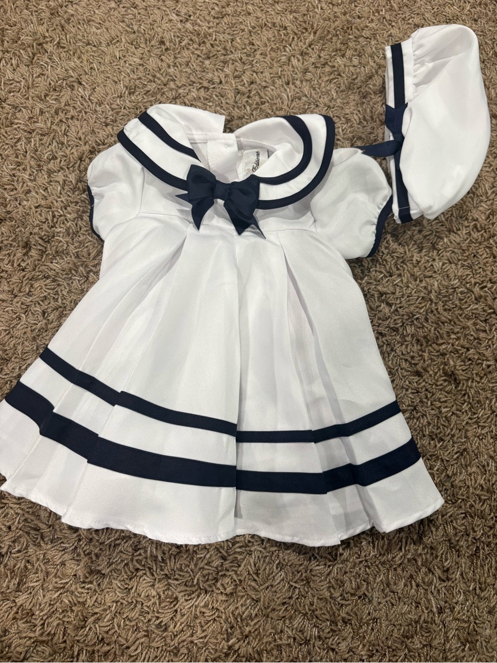 Rare Editions White and Navy Sailor Dress Set 3-6m